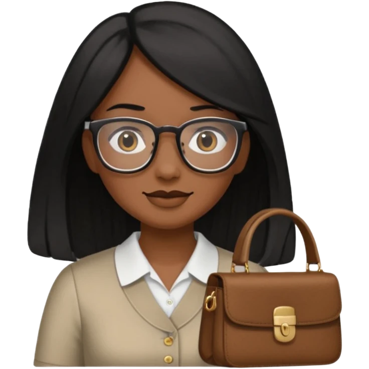 Cor da pele parda óculos um pouco quadrado cabelos longos e preto roupas blusinhas de manga curta with a purse emoji