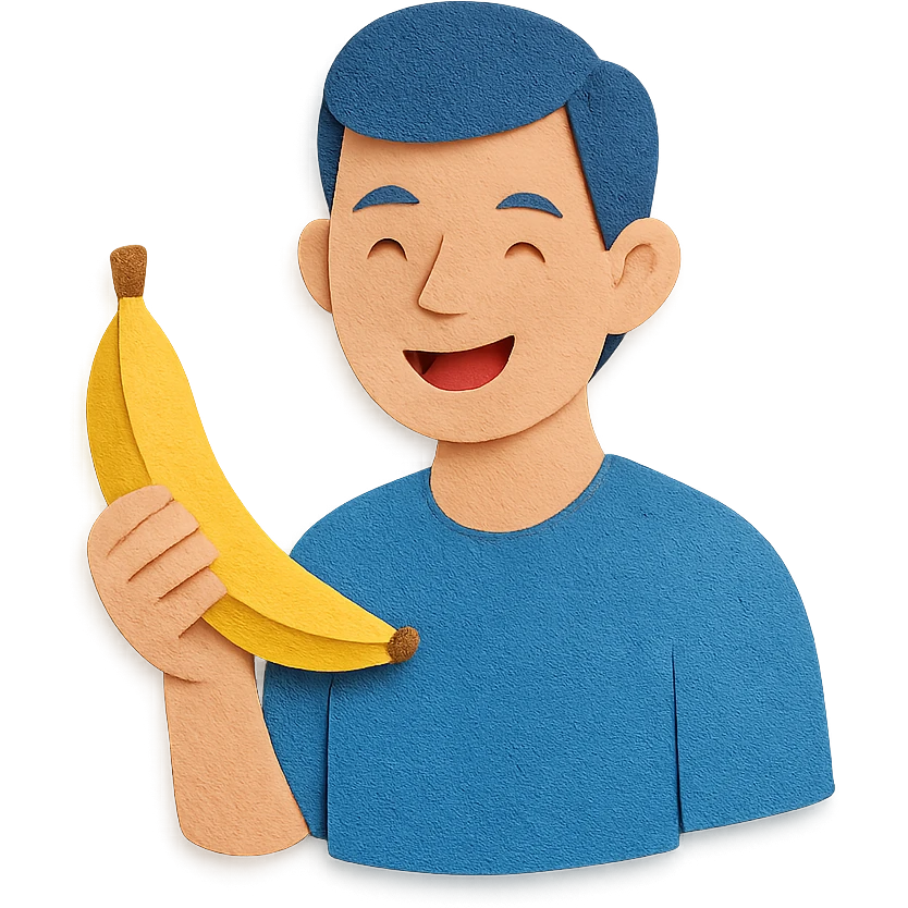 man with a banana in paper craft style emoji
