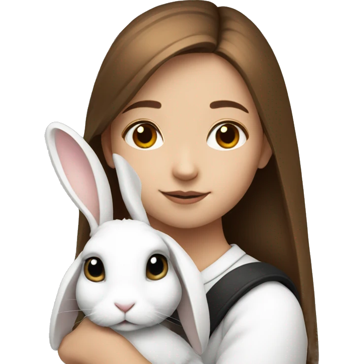 white black rabbit on shoulder of brown haired girl emoji