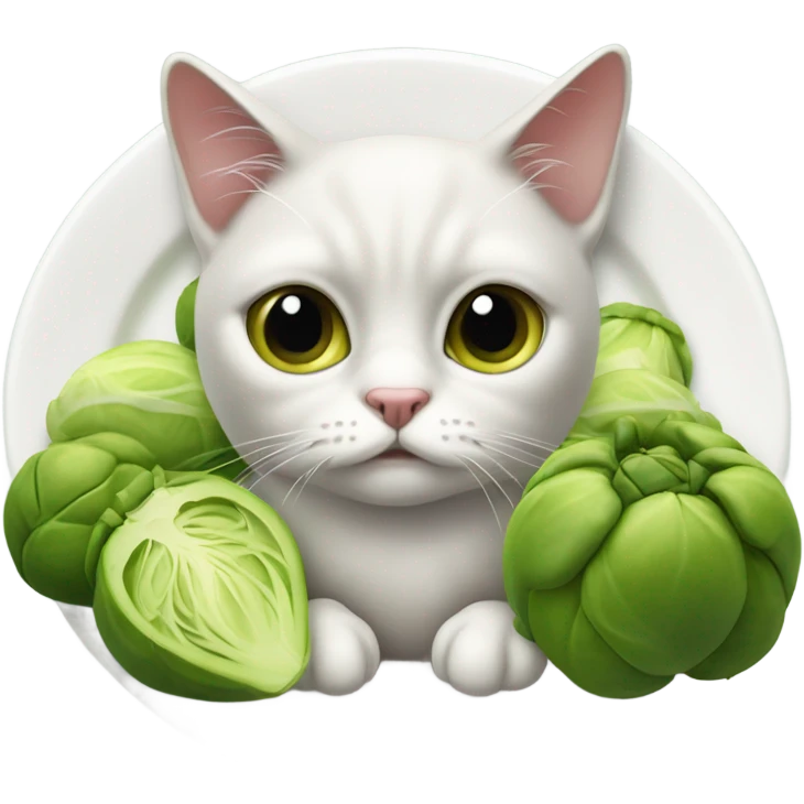 Sad cat eating Brussels sprouts emoji