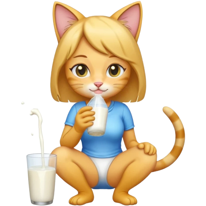 a cat girl drinking milk and peeing emoji