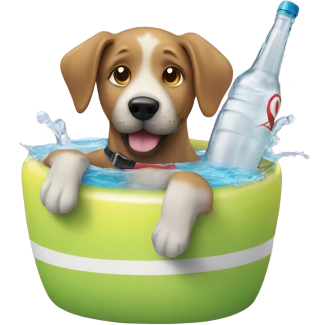 Dog drinking a bottle of soda in the pool emoji