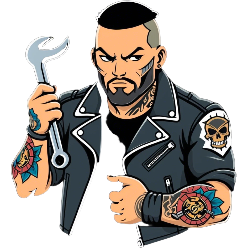 Biker dude with face tattoo emoji