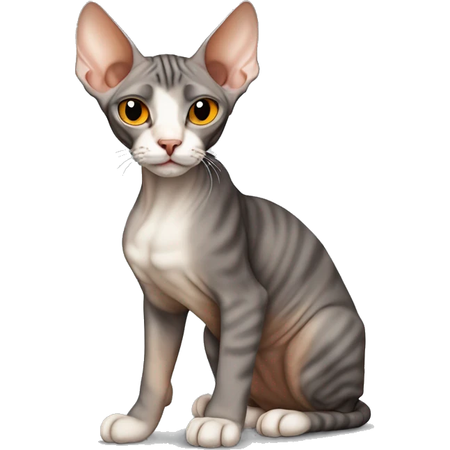 Sphynx cat , dark brown and gray tabby colour , orange nose , emoji