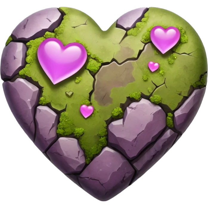 Slightly mossy heart shaped natural purplish rock emoji
