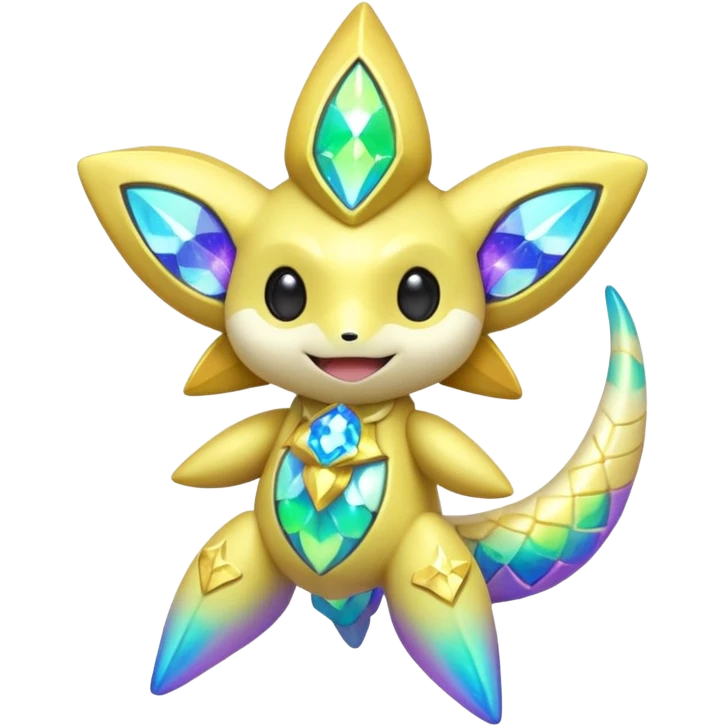 Elemental neon-iridescent shimmering lucky charming starry smiling cute Jirachi-Dragalge-Hawlucha-Pokémon-Fakémon-hybrid-creature emoji