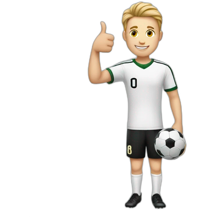 young white man in his 20s giving a thumbs up and related to soccer emoji