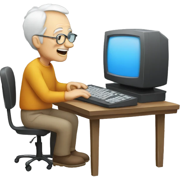 Old man with a computer emoji