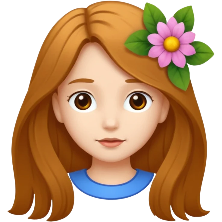 Ein braunhaariges Mädchen (glatte Haare ) mit einen Blume hinter dem ohr lange haare zur Seite kuckend  emoji