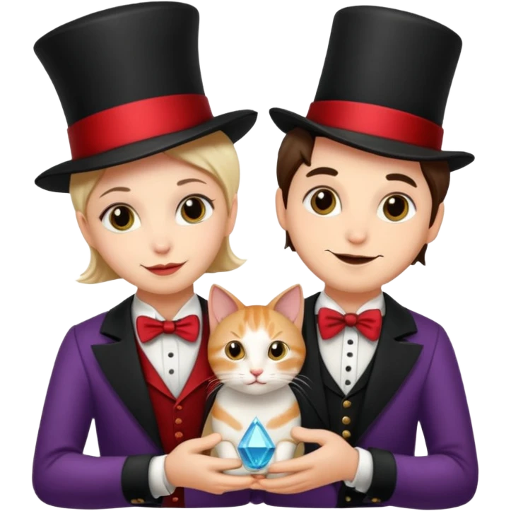 magician couple and their pet cat emoji