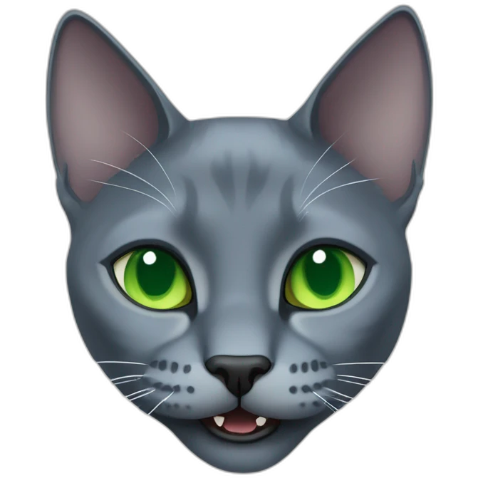 russian blue cat with big fangs and green eyes emoji