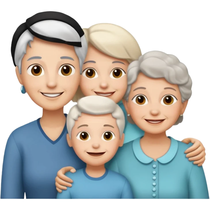 two kids (1 boy and 1 girl) with their mother and grand mother smiling emoji