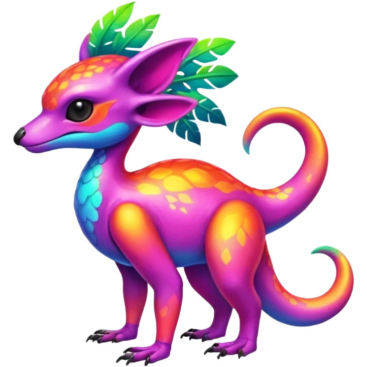 Multi-colored, neon-colored, randomly-colored Toxic Tropical Fionbri-Falvie-Vernid-Fakémon-creature (full body) emoji