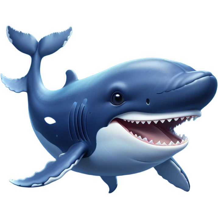 Meme-Worthy Singing Humpback Whale Portrait Emoji, Mouth open wide in a dramatic, melodious pose, showcasing a deep blue-gray body with barnacle accents and an expressive, soulful gaze, Simplified yet artistically graceful features, highly detailed, glowing with a soft, magical marine aura, high shine, enchanting and full of life, stylized with an air of deep-sea wonder, soft glowing outline, capturing the essence of a majestic humpback whale mid-song, resonating with the beauty of the ocean's ancient melodies! emoji