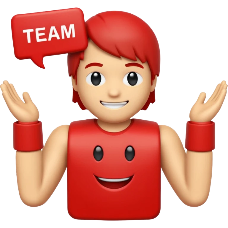 a blocky red avatar with a smiley face and the text “team coolkid join today” on his chest emoji