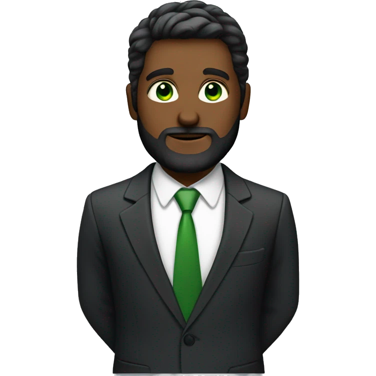 Finance guy, short black hare, green eyes, suit, beard like 3 days emoji
