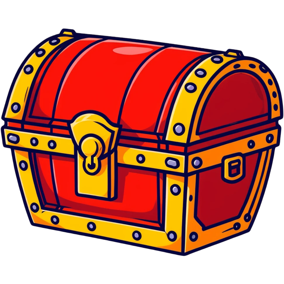 A bright red RPG treasure chest with a golden lock emoji