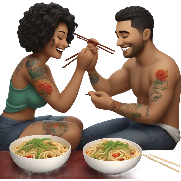 romantic noodle date with beautiful loving tattooed white couple emoji