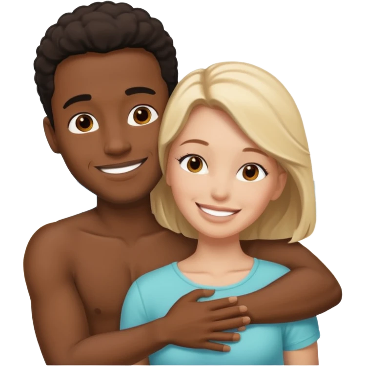 Black Man and white woman hug love on beach emoji