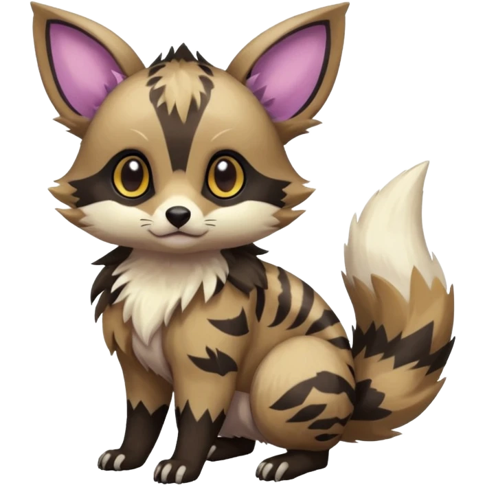 Rare exotic cute epic aesthetic colorful Eevee-Civet-species-Fakemon-hybrid-creature, with markings, full body emoji