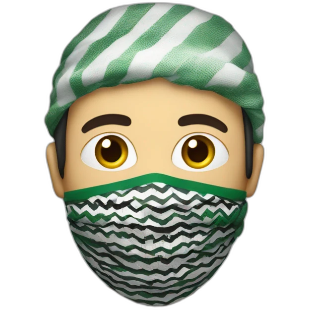 A man masked with a Palestinian keffiyeh emoji