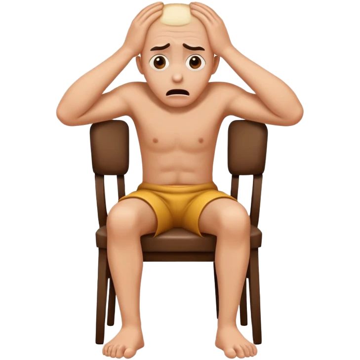 Scared human sit on a chair, head in the hands, scared emoji