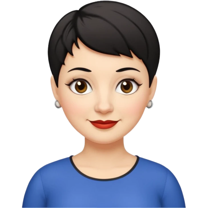 classic teacher emoji but fatter and with a black pixie cut, make her white and the pixy cut is pointy and dark brown and she is very fat emoji