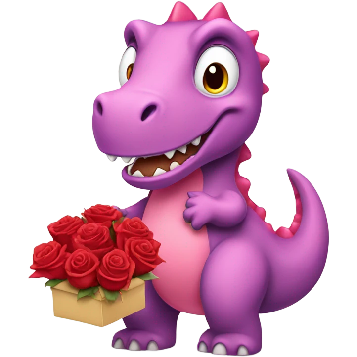 Pink dinosaur holding red roses & chocolates  emoji