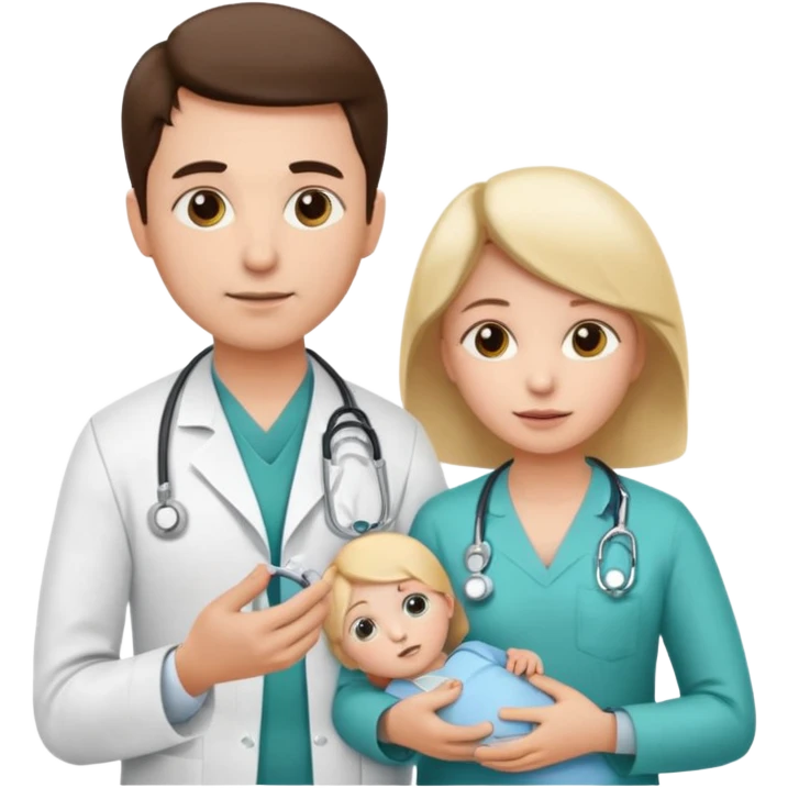 American doctor explaining to mother with sick child. for Family Medicine emoji with for family  emoji
