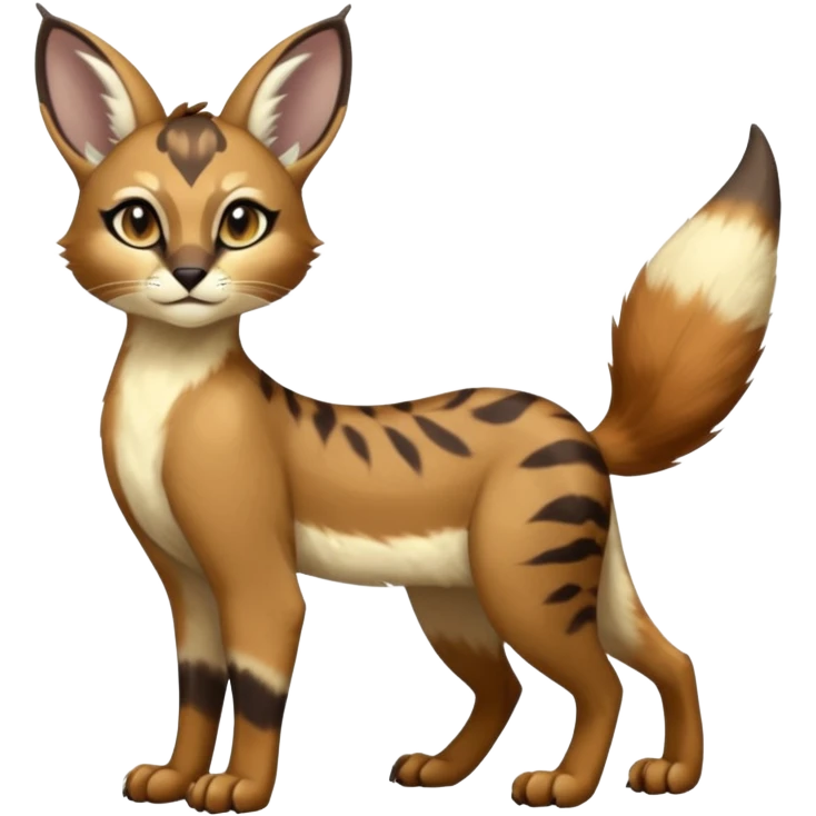shiny glorious divine exotic cool beautiful realistic Meloetta-caracal-civet-sergal-bunny-oncilla-animal-Fakémon-hybrid-fursona (full body) emoji