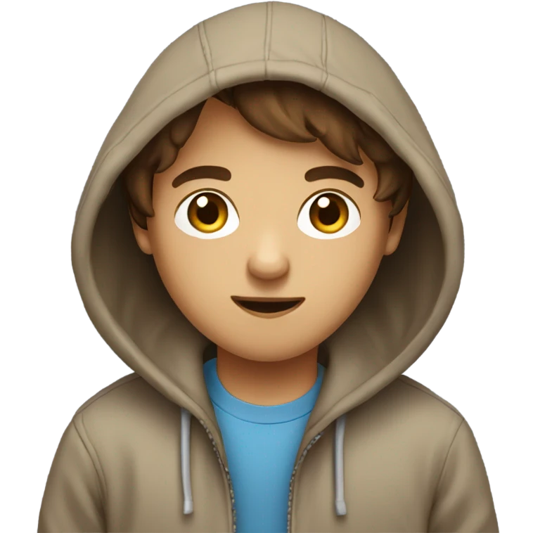 Brown haired boy wearing hoodie with a phone emoji