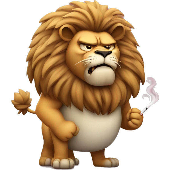 Angry fat lion mad and smoking cigarette  emoji