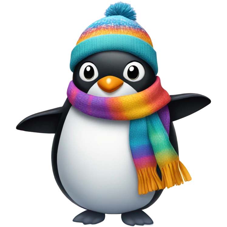 penguin wearing a scarf and hat in snow emoji