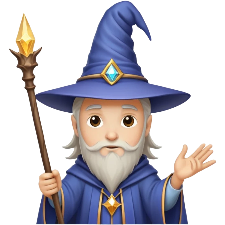 wizard with pointed hat and magic wand emoji