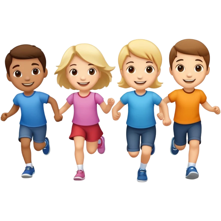 group of children skipping together, fun and friendly emoji
