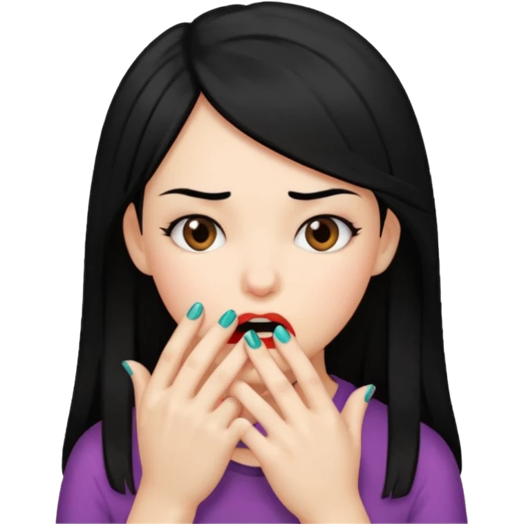 girl with black hair biting her nails emoji