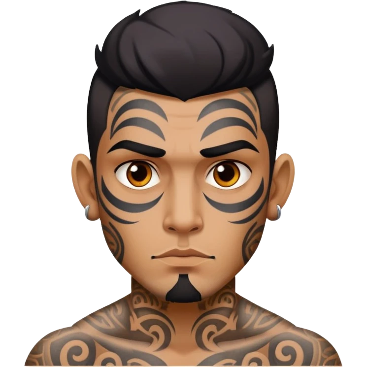 man with bold face tattoos, serious expression emoji