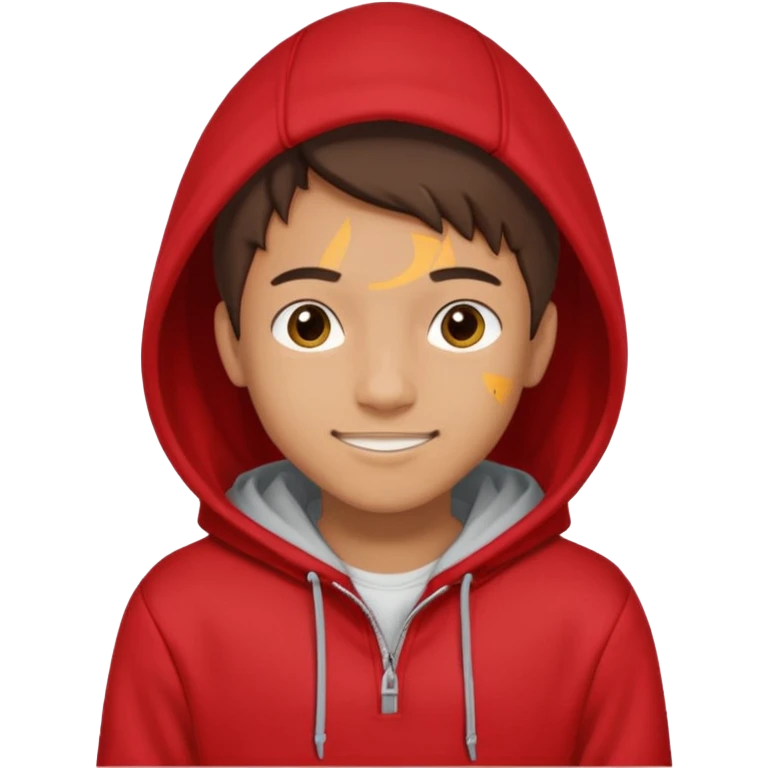 make me an emoji of an americain 19 yearold boy in a red hoodie that says "south" on it and give him with tan skin with his hands in his hands in his pocket wth a small smile with his hood on emoji