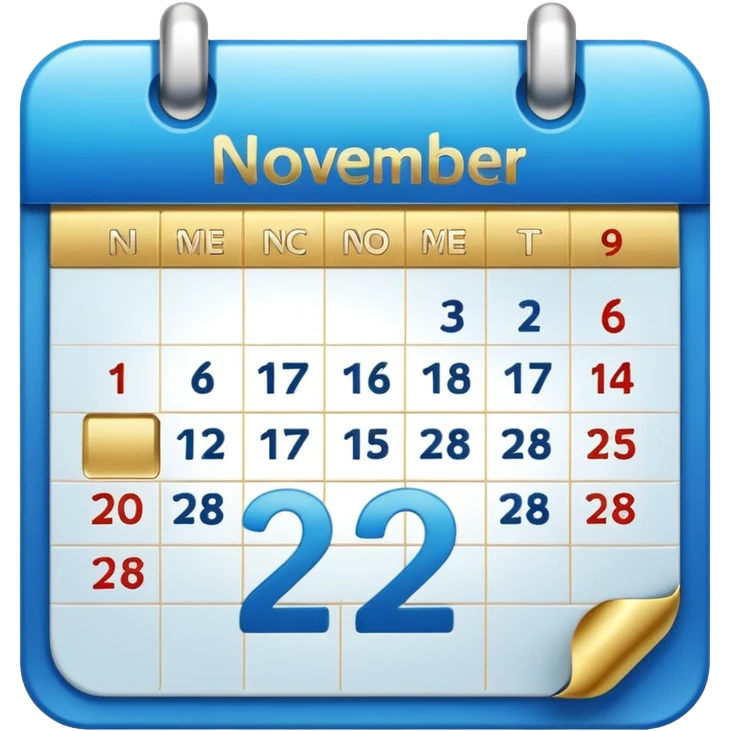no generate an ios style background free calender icon, blue and gold and white with the date 22 november highlited emoji