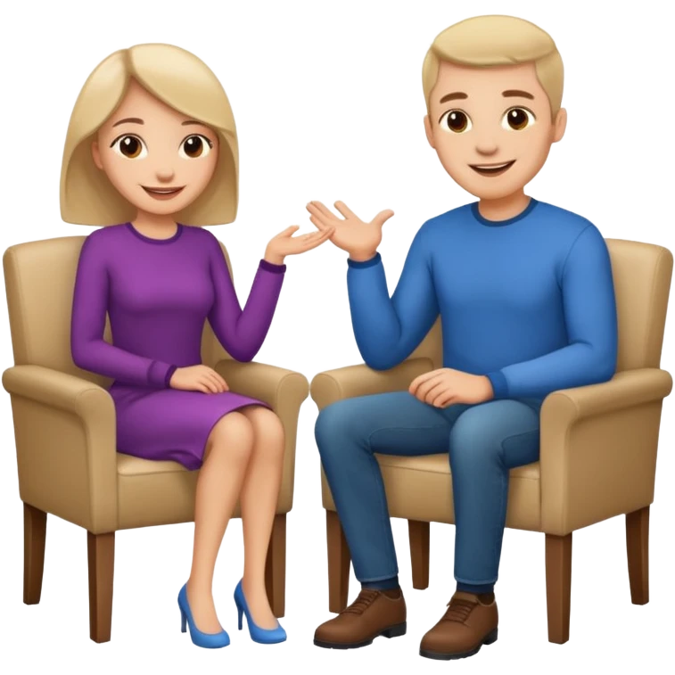 One man and one woman sitting face to face on the same chair emoji