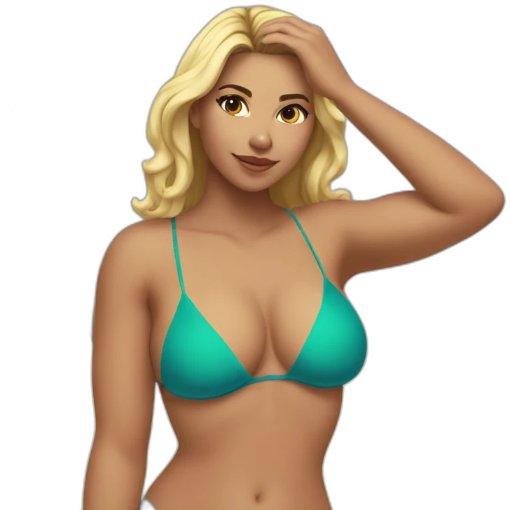 Slim-thicc Caucasian woman bikini hands in hair pose (beach body) emoji