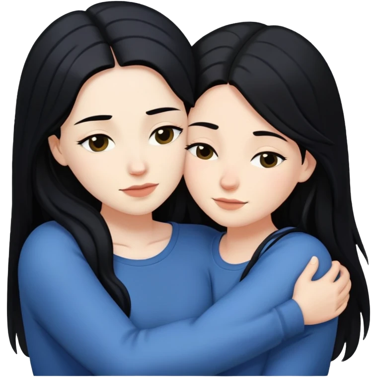 A lesbian couple with white skin and long black hair hugging intimately emoji