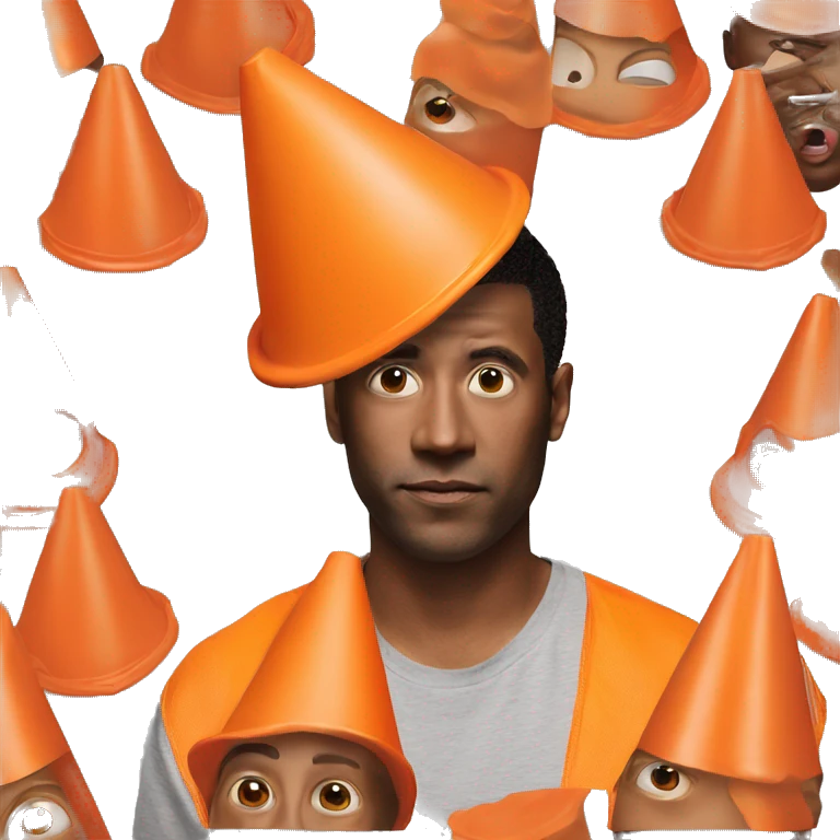 Orange traffic cone on a guy front of his eyes emoji