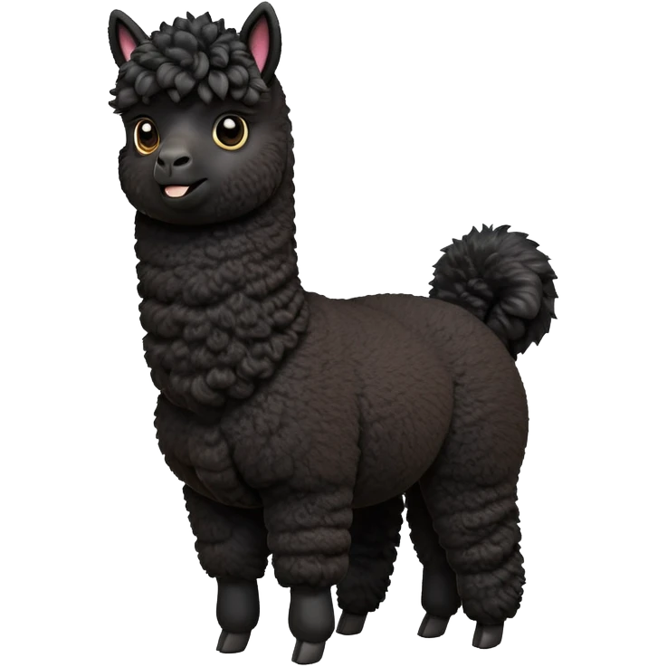 cinematic-[black alpaca]-realistic-full-body-standing-emoji,-tail-flicking-lazily,-head-tilted-dramatically,-curly-[black]-fur,-simplified-yet-realistic-focused-features,-highly-detailed,-glowing-with-an-almost-sarcastic-glow emoji