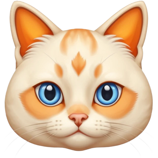 chubby flame point Siamese, white fur with orange accents and blue eyes and very cross eyed  emoji