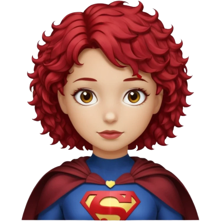 girl with short curly cherry red hair. Brown eyes. Superhero emoji