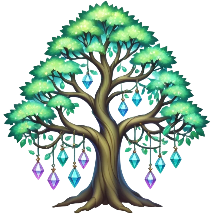 Spiritual magical ethereal tree with crystals hanging in it emoji