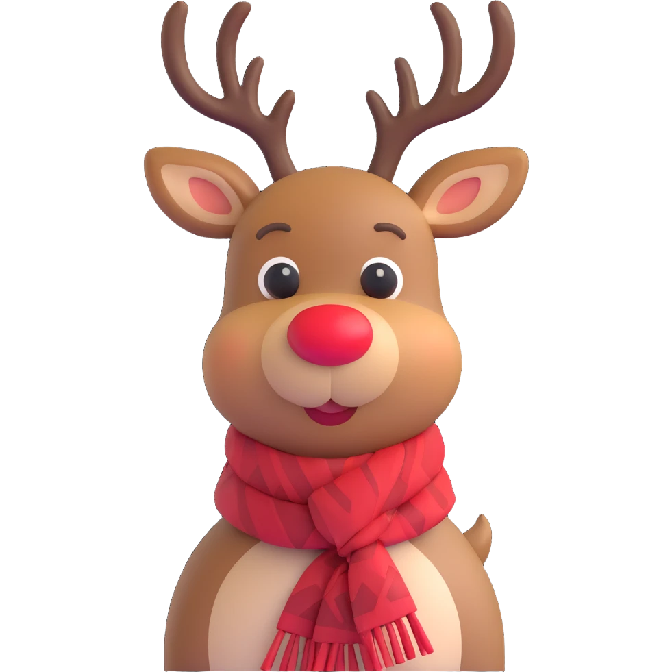 A cute reindeer with a red nose and a scarf emoji