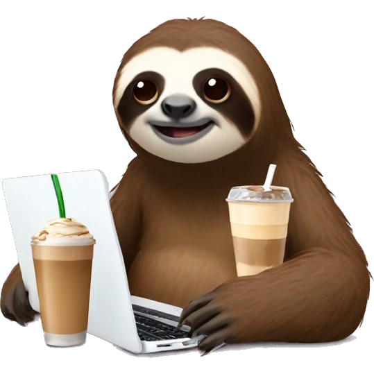 sloth with laptop and ice latte emoji