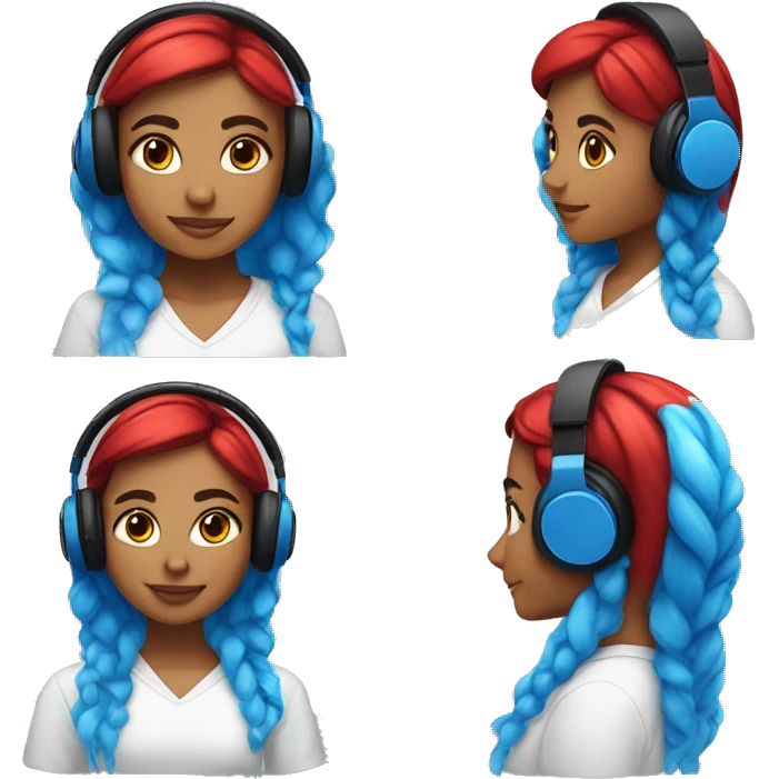 Latina with headphones blue and red split dye hair emoji